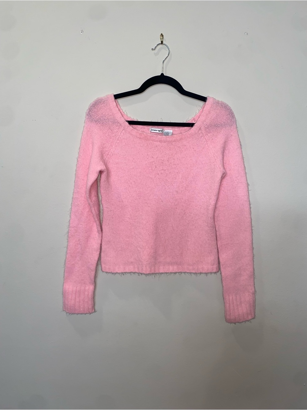 Y2K Vintage Baby Pink Fuzzy Off-The-Shoulder Sweater